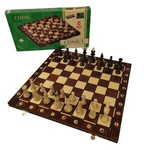 Wegiel Consul Chess Set w Case Wooden Hand Crafted Poland Brown New Open Box